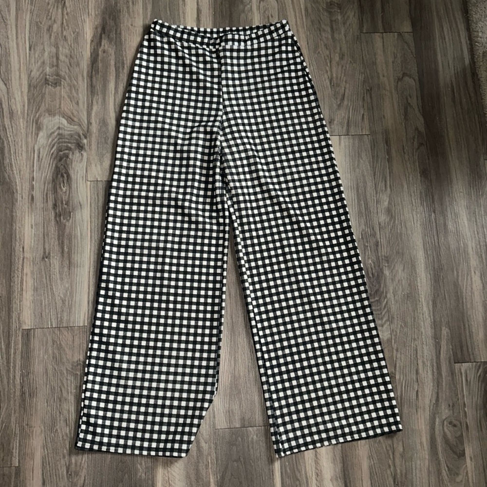 PLT High Waist Black White Plaid Wide Leg Pants Size 12